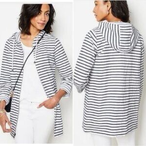 J. Jill Dark Blue and White Striped Nautical Hooded Cotton Jacket Like new Sz L
